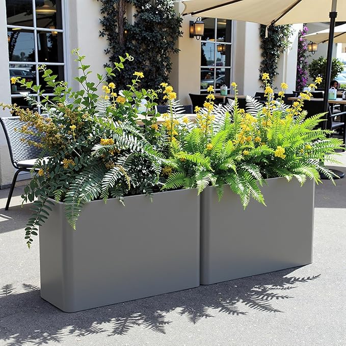 36" L x 15" W x 24" H Metal Tall Rectangular Planter - Large Planter Box for Outdoor Plants, Flowers,Garden