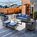 HUMMUH 7 Piece Patio Furniture Set Outdoor Sectional Sofa,High Back Patio Swivel Glider Chairs with Ottomans Coffee Table for Porch,Garden,Backyard