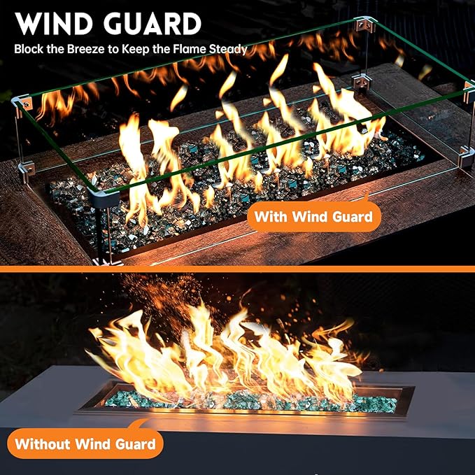 Fire Pit Wind Guard, 31.5" x 14.5" Square Tempered Glass Wind Shield for Firepit & Fire Table, Thick Glass and Easy Installation with Included Tools, Airflow Management for Stable Flame