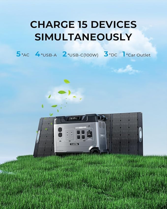 OUKITEL P5000 Pro 3600W Solar Generator with 2x400W Panel, 5120Wh Solar power station with 5 AC Outlets (5000W Peak), 1800W Fast Charging, Emergency Battery Backup for Home, Camping & RVs