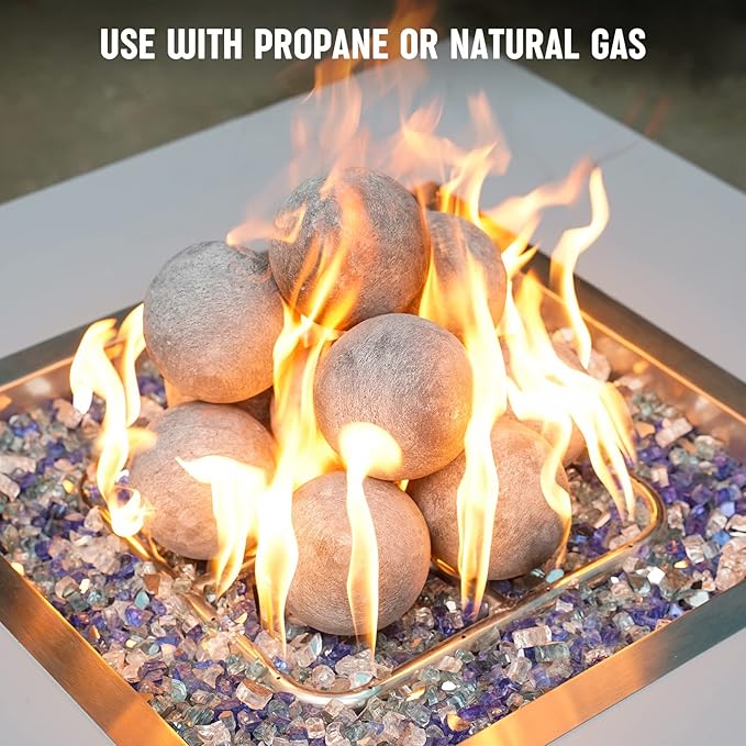 Stanbroil Ceramic Balls - 4” Round Fire Stones for Fire Pit Fire Bowl and Fireplace - Set of 12, Gray