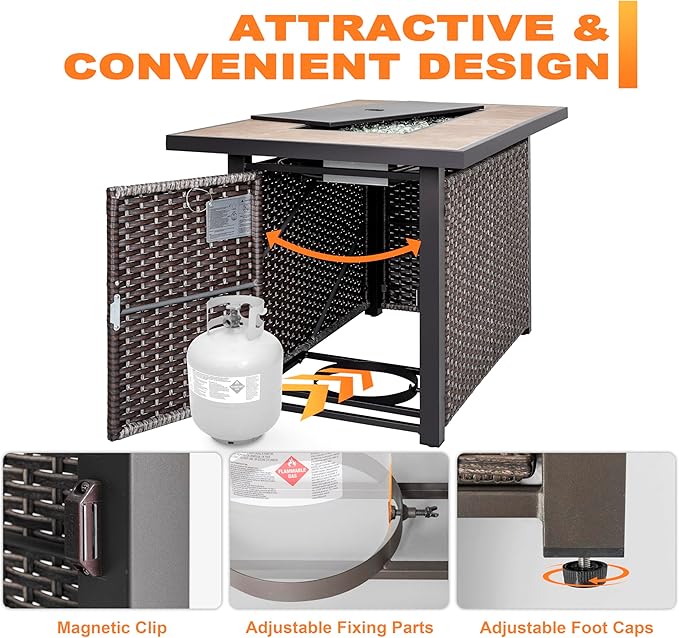 Nuu Garden 43 Inch Outdoor Propane Fire Pit Table 50000 BTU, Patio Gas Fire Pit with Ceramic Tabletop, Weather-Resistant Backyard Fire Table with Oxford Cover, Dark Brown and Coffe