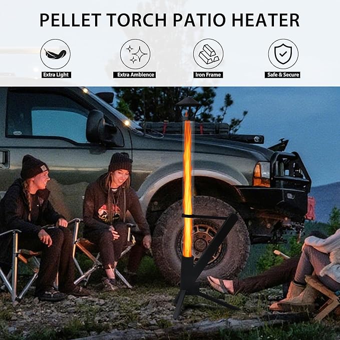 55.9 Inches Wood Pellet Patio Heaters for Outdoor Use, Portable Rocket Stove with Glass Tube for Patio, Porch and Garden