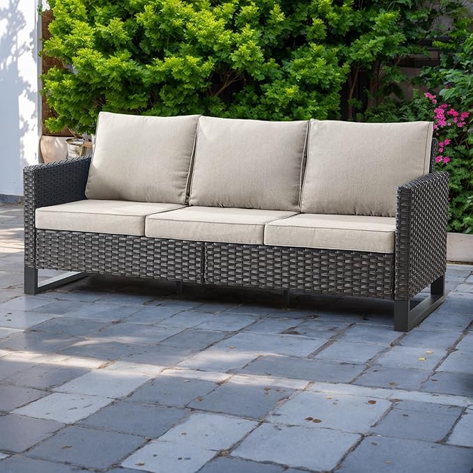 HUMMUH 8 Piece Patio Furniture Set Outdoor Sectional Sofa,High Back Patio Swivel Rocker Chairs with Ottomans Coffee Table for Porch,Garden,Backyard(Brown/Beige)