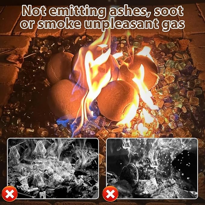 Ceramic Fire Balls, 5 Inch Set of 6 Fire Stones for Indoor & Outdoor Fire Pits or Gas Fireplaces, Reusable Decorative Landscaping and Fireplaces Accessories, Beige