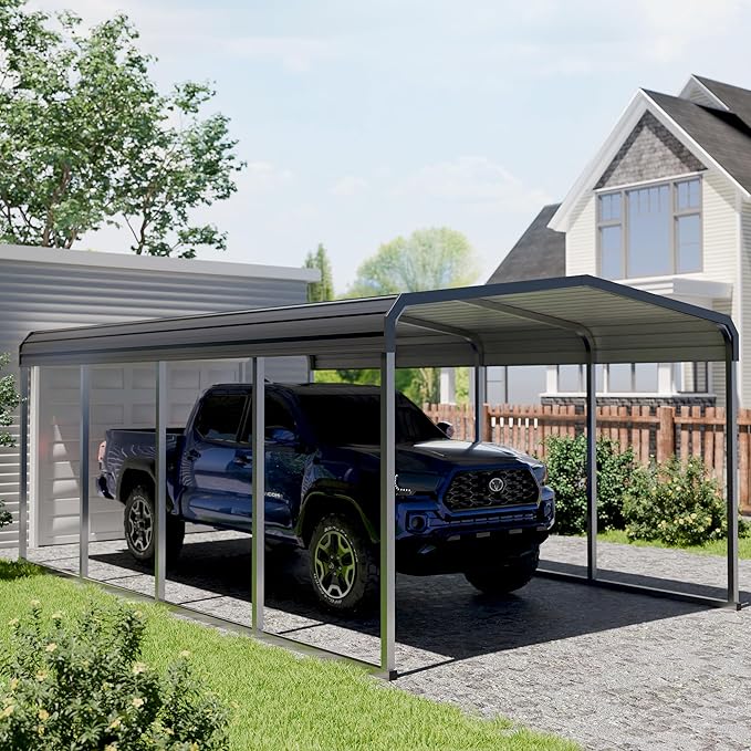 Heavy Duty Metal Carport Kits with Galvanized Steel Roof and Frame, Outdoor Carport Canopy Enhanced Base, Extra Large Car Tent Garage Shelter for Car, SUV, Truck and Boats (12x20 FT, Gray)