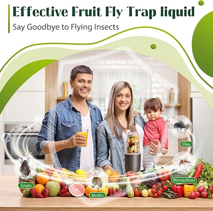 Fruit Fly Trap Refill Liquid, 12 Pack Wasp Bees Traps Refill Liquids, Effective Mosquito Gnat Fly Killer Bait Refill for Indoor Outdoor Tabletop Kitchen Plants, Safe Near Pets and Food