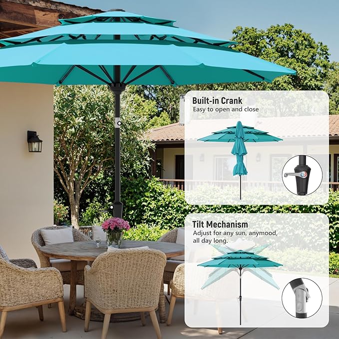 Patio Umbrellas, Pool Umbrella, Outdoor Umbrella with Push Button Tilt/Crank, Deck Umbrellas, Market Umbrela Table for Backyard, Deck, Garden, Pool