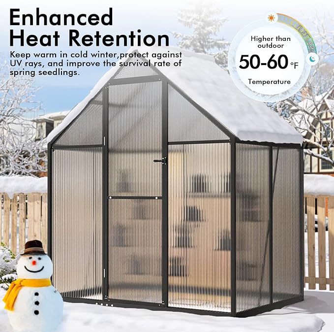 6×4FT Small Greenhouse, Walk in Green Houses for Outside and Garden Planting, Enhanced Aluminum Mini Greenhouse with Electronic Thermometers, Withstands Bad Weather to Protect Vegetable or Plants