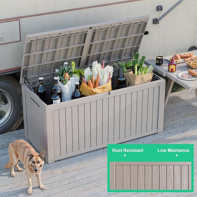 200 Gallon Outdoor Deck Box,Storage Lockable Waterproof Patio Furniture,Garden Tools,Cushions,Pool Accessories Outside Storage Resin Box(Grey)