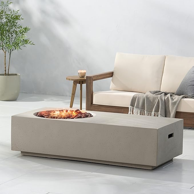 Propane Fire Pit Table, 56 Inch Firepits for Outside, Rectangular Gas Fire Pit for Outside Patio, Propane Fire Table, 50000BTU, Light Grey