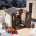EAGLE PEAK 8x8 Resin Outdoor Storage Shed, Weatherproof Garden Shed with Floor & Lockable Doors, Tool & Equipment Storage for Backyard or Patio, White/Gray