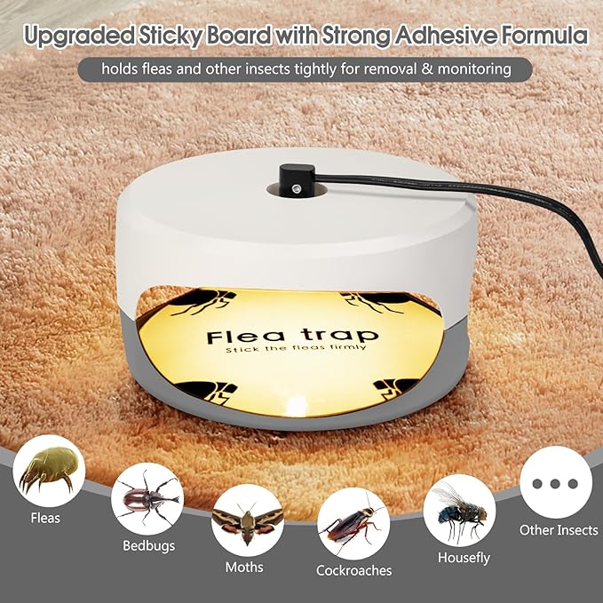 4 Pack Flea Traps for Inside Your Home, Original Indoor Flea Light Bed Bug Killer w/ 12 Sticky Pads & 12 Light Bulb Refills Replacement, Odorless Insect Infestation Treatment Trap Lamp for Kid Pet