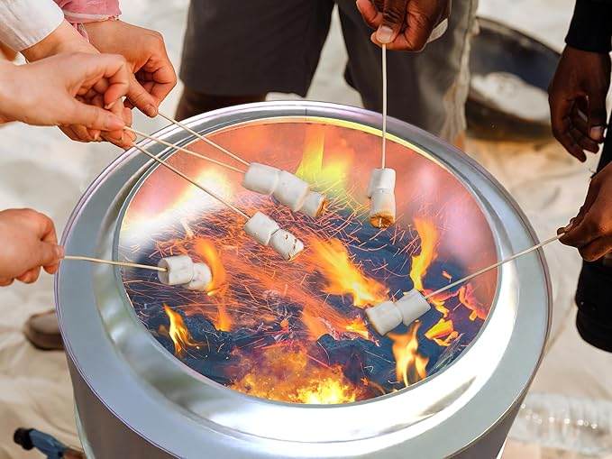 Smokeless Fire Pits for Outside, 20''Portable FirePits for Camping, Outdoor Stainless Steel FirePit with Carry Bag, Wood Burning Stove，Sliver