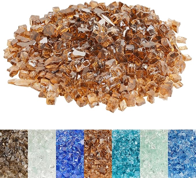 Skyflame High Luster 10-Pound Regular Fire Glass for Fire Pit Fireplace Garden Landscaping Copper 1/2" Size