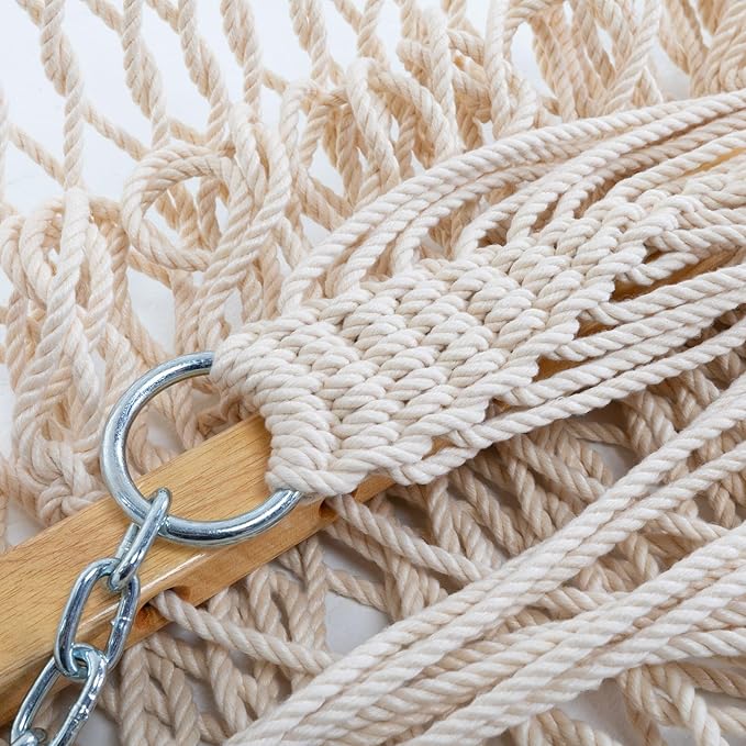 Original Pawleys Island Single Oatmeal DuraCord Rope Hammock – 12 ft. x 50 in., 1-Person, 450 lb Capacity, Oak Spreader Bar, Zinc-Plated Hardware, Handcrafted in The USA