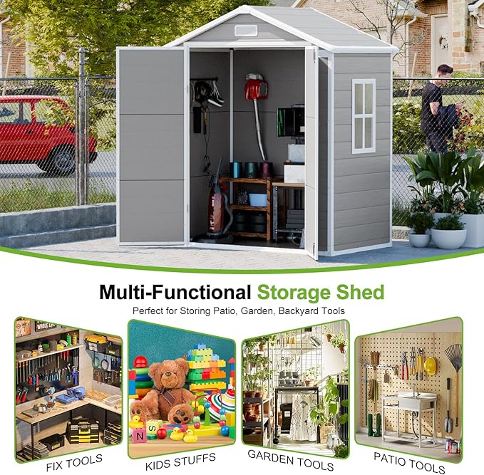 6x3 Shed Resin Outdoor Storage with Floor Included, Waterproof Lockable Small Plastic Garden Tool Sheds Cabinet