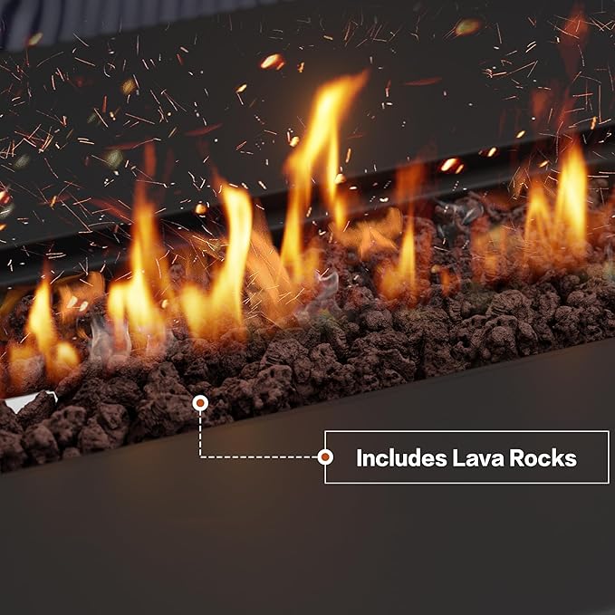 JAMFLY Propane Fire Pit Table, 43'' Gas Fire Pits Table for Outside, 2 in 1 Propane Fire Pit 50,000 BTU with Lava Rocks, Waterproof Cover and Lid