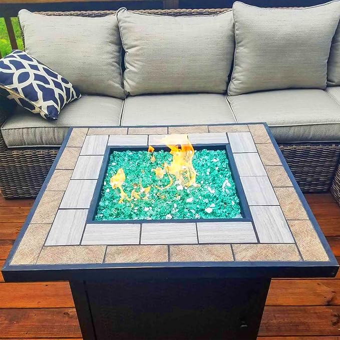 Grisun Green Fire Glass for Fire Pit 10 Pounds - 1/2 Inch High Luster Reflective Tempered Glass Rocks for Natural or Propane Fireplace, Safe for Outdoors and Indoors Firepit Glass