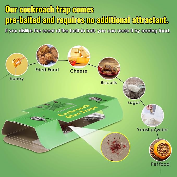 Qualirey 20 Pack Roach Traps, Roach Traps Indoor Sticky with Cockroach Bait, Cockroach Glue Trap Long Lasting and Non Toxic, Children and Pet Friendly, for Home, Kitchen, Bathroom, Storage Room