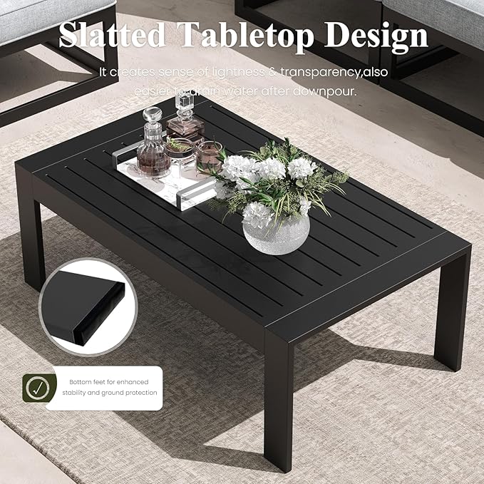 LayinSun Large Aluminum Patio Furniture Set, 6 Pieces Modern Outdoor Conversation Set Sectional Metal Sofa Set with Olefin Cushion