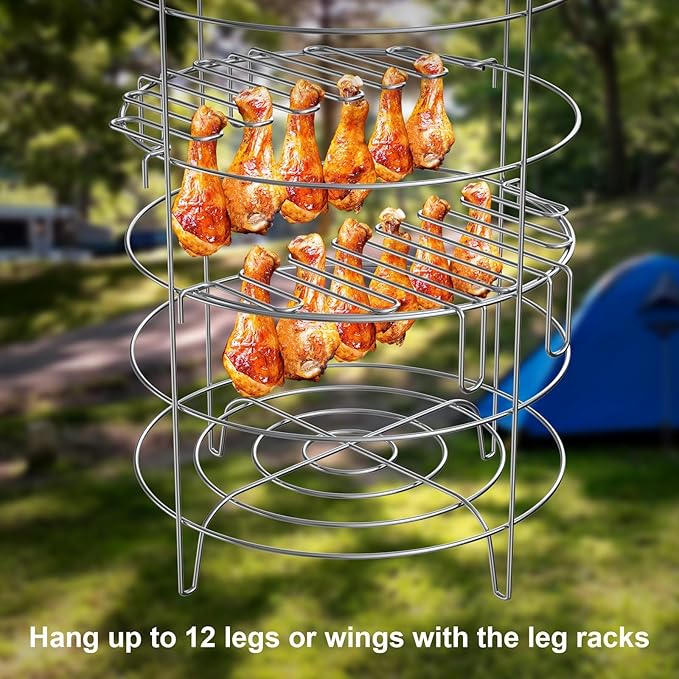LS'BABQ Turkey Fryer Accessories Kit for The Char-Broil Big Easy Oiless Fryer, 22-Piece Turkey Fryer Kit with Chicken Leg Racks, Skewers, Rib Hooks, Meat Hooks and A Bunk Bed Basket, Stainless Steel