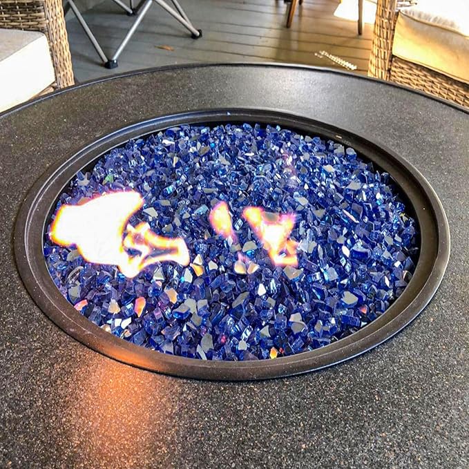 GRISUN Cobalt Blue Fire Glass for Fire Pit, 20 Pounds 1/4 Inch High Luster Reflective Tempered Glass Rocks for Natural or Propane Fireplace, Safe for Outdoors and Indoors Firepit Glass