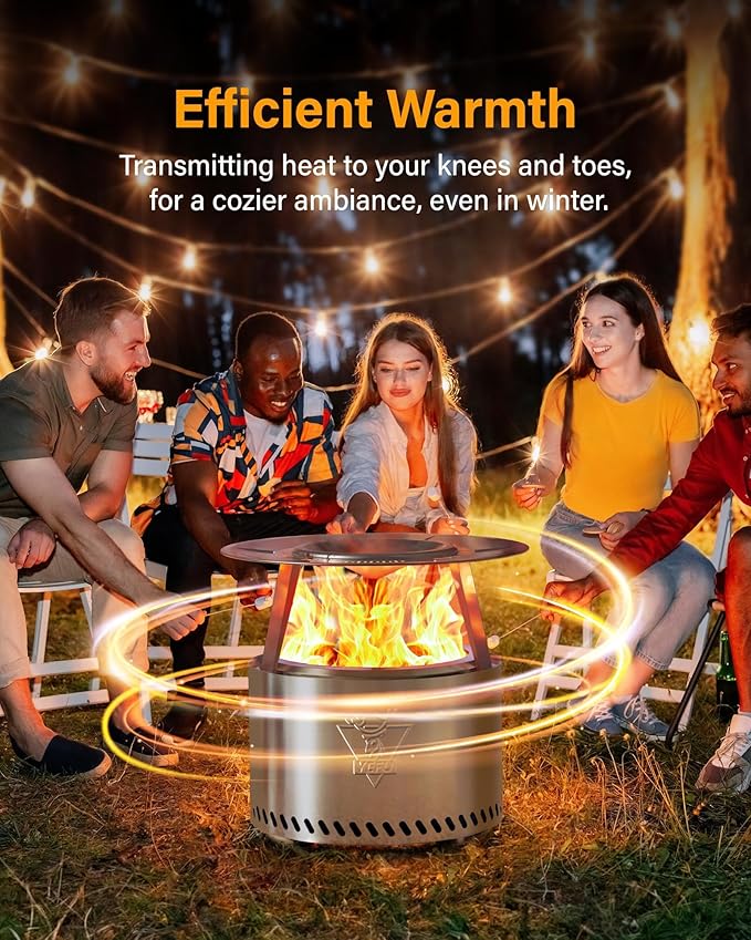 YEFU Smokeless Firepit for Outdoor Portable: 15 Inch Fire Pit with Removable Ash Pan - Outdoor Fire Pit for Wood Burning - Smokeless Firepit with 304 Stainless Steel for Patio Camping Backyard