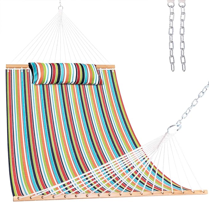 Lazy Daze Hammocks 12 FT Sunbrella Fabric Hammock with Spreader Bars and Free Pillow Fits for 2 Persons, All Weather and Fade Resistant for Patio Yard, 450 lbs Capacity, Carousel Confetti