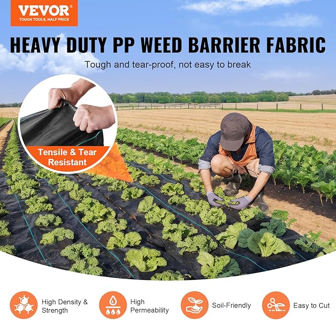 VEVOR Weed Barrier Landscape Fabric, 3*100FT Heavy Duty Garden Weed Fabric, Woven PP Weed Control Fabric, Driveway Fabric, Geotextile Fabric for Landscaping, Ground Cover, Weed Blocker Weed Mat, Black