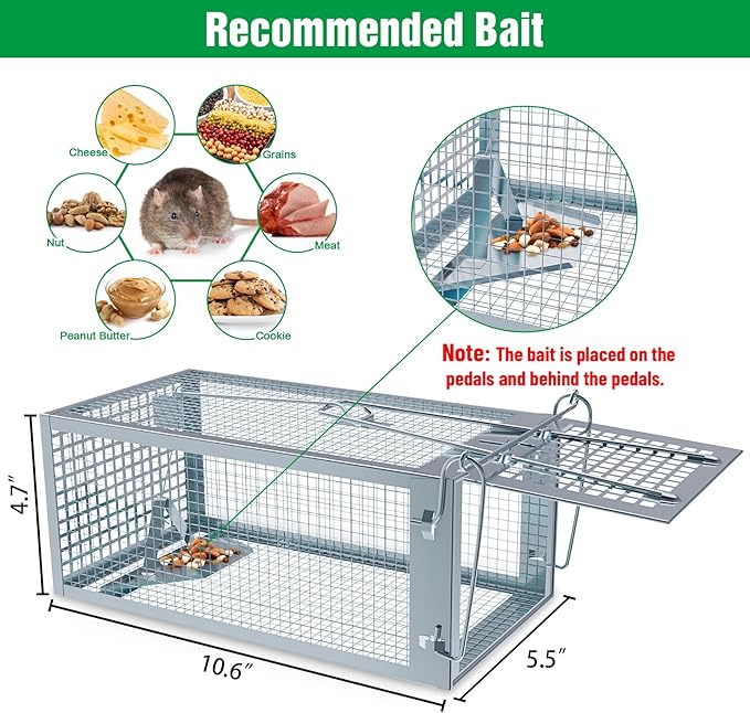 2 Packs Humane Rat Trap Outdoor, Wanqueen Humane Mouse Traps Indoor for Home, Small Rodent Chipmunk Trap and Other Live Animal Cage Catch and Release