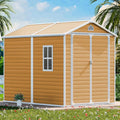 CDCASA 8x6 FT Resin Shed, Waterproof Large Outdoor Storage Shed with Floor Included & Vents, Outside Plastic Tool Shed for Garden Patio Poolside Lawn, Wood-Like Brown
