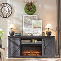 JXQTLINGMU Farmhouse Fireplace TV Stand for 80 Inch TV, 32" Tall Entertainment Center w/Drawer & Sliding Barn Door, 70 Inch Highboy Media Console for Living Room, Black