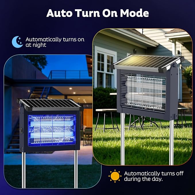 Solar Bug Zapper Outdoor with Projector Lights, Mosquito Zapper Waterproof Electric Fly Zapper Rechargeable with 10W Solar Panel, 4500V Cordless Fly Trap for Backyard, Patio, Garden, Camping