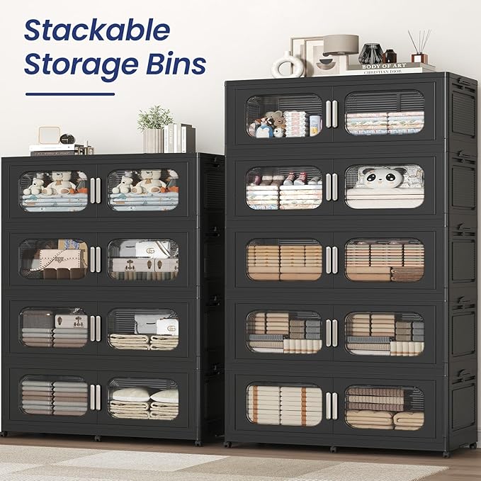 150GAL Extra Large Storage Bins with Lid, 600QT Storage Bins with Wheels, Folding Closet Organizer, Stackable Collapsible Plastic Storage Containers for Home, Office, Kitchen, 3Pack Black