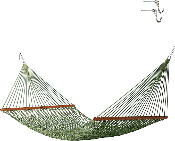 Original Pawleys Island Deluxe Meadow DuraCord Rope Hammock – 13 ft. x 60 in., 2-Person, 450 lb Capacity, Oak Spreader Bar, Zinc-Plated Hardware, Handcrafted in The USA