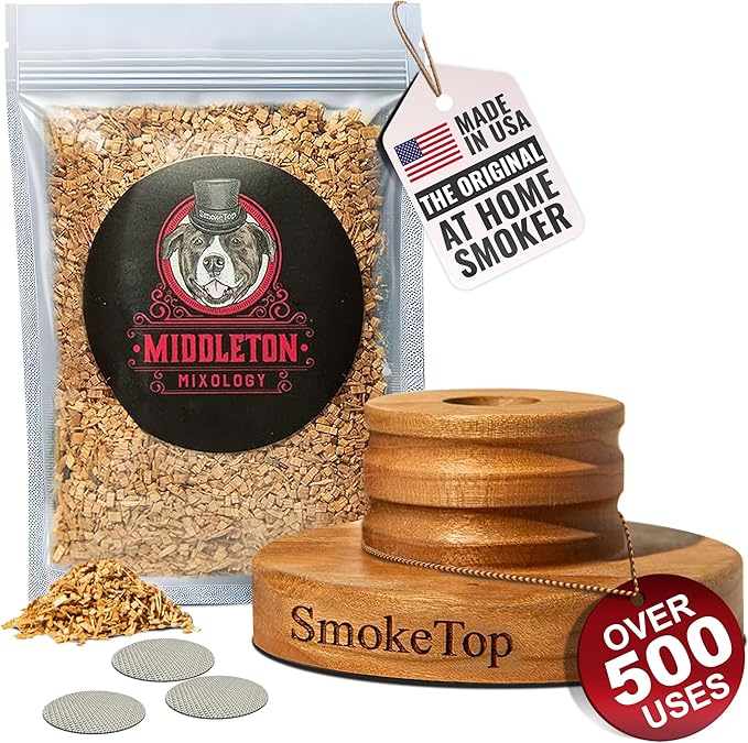 SmokeTop® Cocktail Smoker Kit - Old Fashioned Chimney Drink Smoker for Cocktails, Whiskey, & Bourbon With Sample Pack Of Wood Chips - by Middleton Mixology