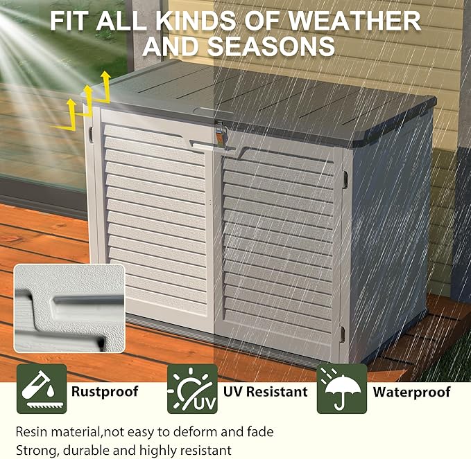 Outdoor Storage Shed Horizontal Plastic Shed W/Lockable Cabinet,Weather Resistance Foldable House W/Sloped Roof & Dual-Locking Mechanism,28 Cu.ft Garden Tool House for Backyards,Patio,White