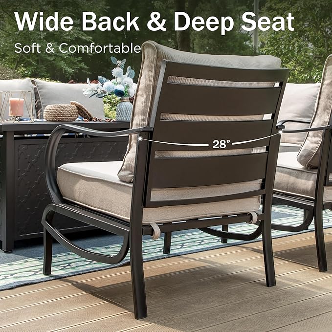 PHI VILLA Patio Furniture Conversation Set for 2, Deluxe Outdoor Patio Set with 2 Stable Padded Sofa Chair