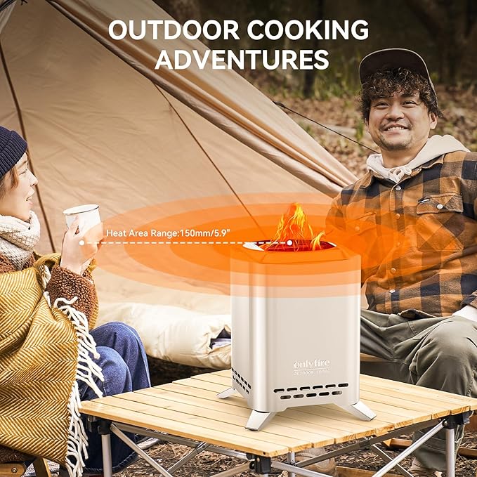 ONLYFIRE OUTDOOR LIVING 2-in-1 Smokeless Fire Pit with Pot Bracket & Carry Bag, Portable Camping Stove Tabletop Fireplace for Patio Backyard RV Tailgating, Sliver 9", FP052