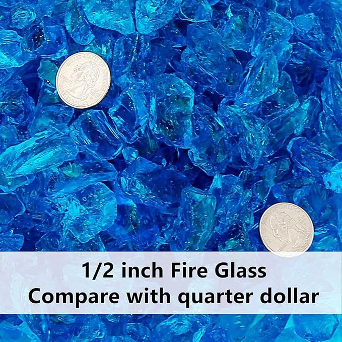GRISUN Caribbean Blue Fire Glass for Fire Pit - 1/2 Inch Tempered Glass Rocks for Natural or Propane Fireplace, Safe for Outdoors and Indoors Firepit Glass, 10 Pounds