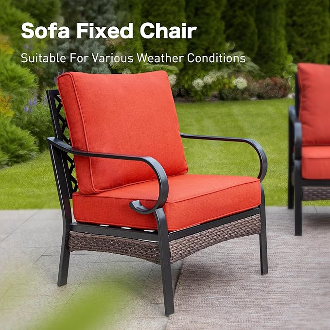 SUNSHINE VALLEY 5 Piece Metal Outdoor Patio Furniture Sets with Firepit Table, Patio Conversation Sets 1 3-Seater Sofa, 1 Loveseat, 2 Single Sofa with 5.75" Cushion for Backyard Deck, Rust Red