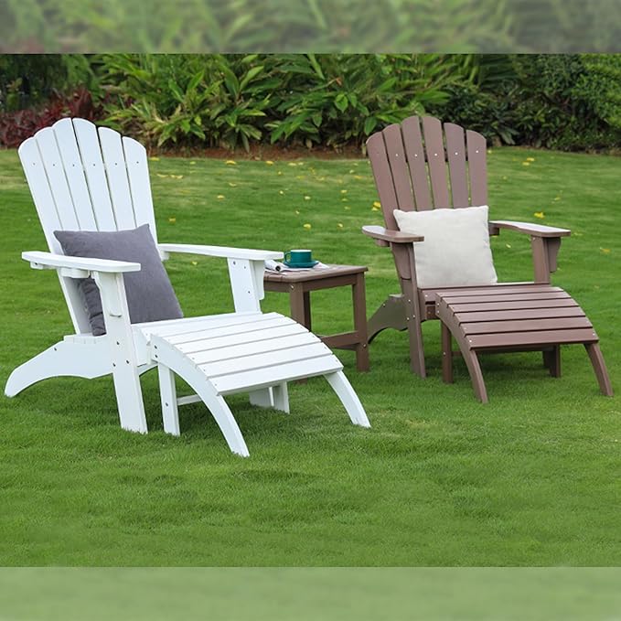 Psilvam Adirondack Chair, Oversized Poly Lumber Fire Pit Chair with Cup Holder, 350Lbs Support Patio Chairs for Garden, Weather Resistant Outdoors Seating, Relaxing Gift for Father & Mother (4,White)
