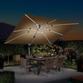 PURPLE LEAF 9' X 12' Double Top Deluxe Solar Powered LED Rectangle Patio Umbrella Offset Hanging Umbrella Outdoor Market Umbrella Garden Umbrella, Beige