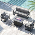 LayinSun 4 Pieces Aluminum Outdoor Patio Furniture Set, Metal Modern Conversation Sofa Set with Fire Pit Table and Washable Thick Cushions for Porch, Backyard, Deck