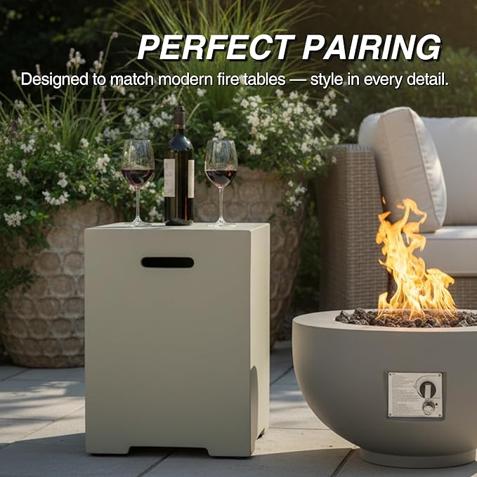 Propane Tank Cover 16-Inch, 20 LB Outdoor Tank Storage Hideaway Side Table for Gas Fire Pits, Light Concrete Tank Holder, Cement grey