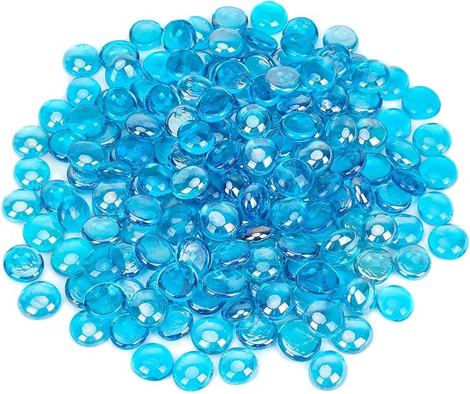 Mr. Fireglass 10 Pound Fire Glass Beads, 1/2" Reflective Round Fire Glass Drops for Fireplace Fire Pit & Lanscaping, High Luster Caribbean Blue