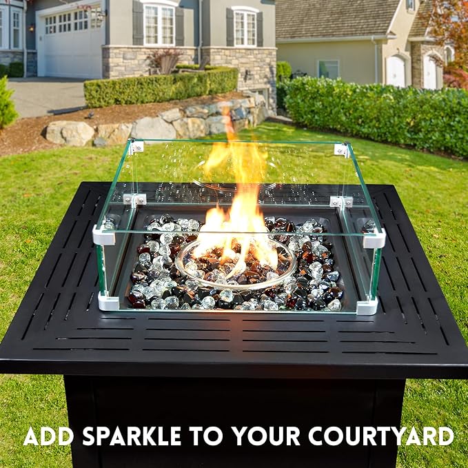 GasSaf Diamonds Fire Glass for Gas or Propane Fire Pit Fireplace & Landscaping 10-Pound 1 inch (Amber, Black, Crystal Clear)
