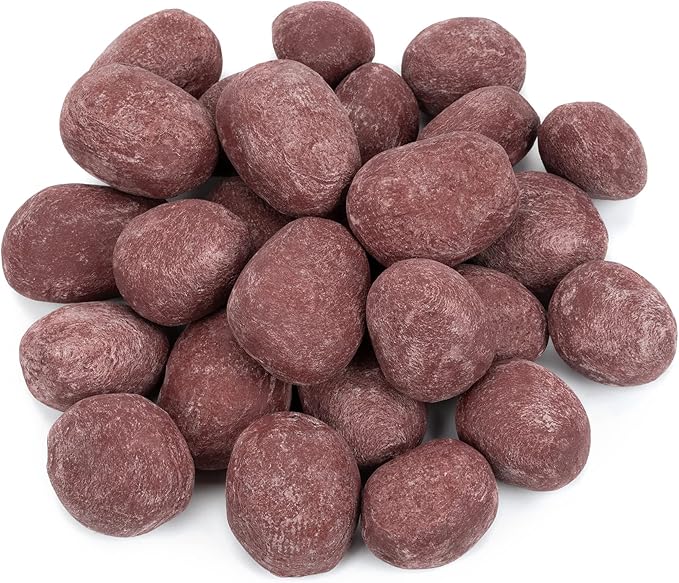 Stanbroil 24pcs Light Weight Ceramic Fiber Pebble Stones for Indoor Outdoor, Gas Inserts, Ventless, Vent Free, Electric, Outdoor Fireplaces and Fire Pits - Brick red