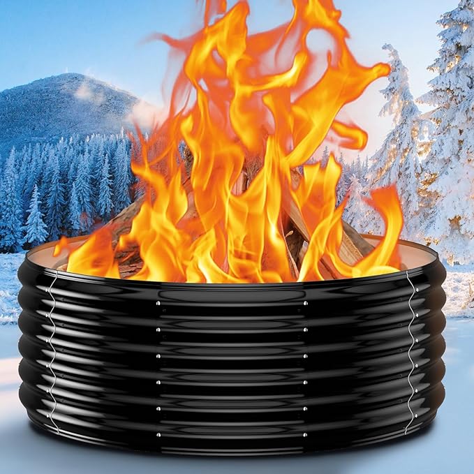 39 Inch Fire Pit Ring for Outside Wood Burning,17'' Taller High Heat Resistant Outdoor Firepit & Fireplace,Heavy Duty Galvanized Steel Fire Bowls Portable for Backyard Bonfire,Patio,Camping,Round